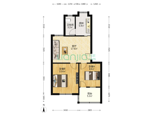 铁路一村 2室1厅1卫 66平方