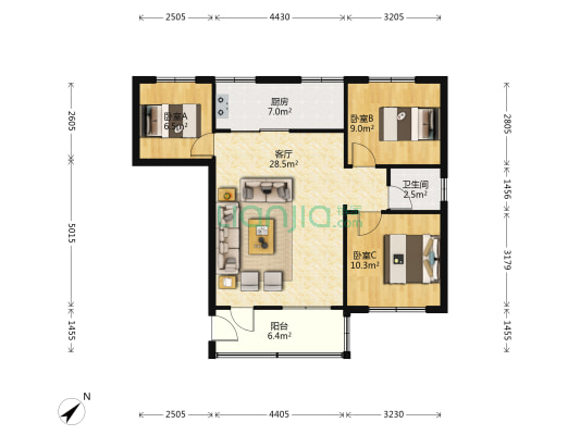 升辉花园 3室1厅1卫 88平方