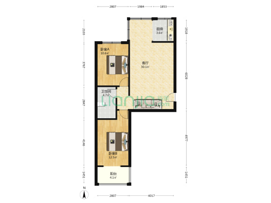 火车站 南北通透两居，毛坯随意装修，好层楼急售-户型图
