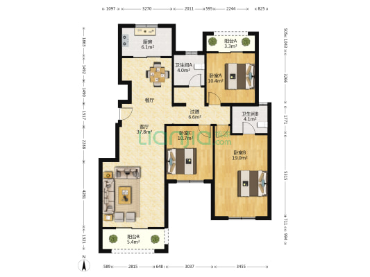 民安城市之光 3室1厅2卫 125平方