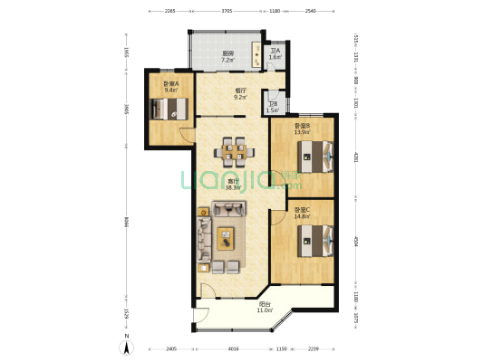 麦地路六巷 3室2厅2卫 111平方