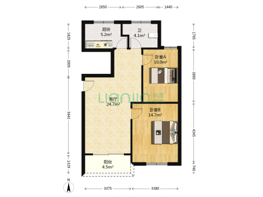 银泰苑 2室1厅1卫 85平方
