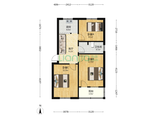 英城湖老区 3室1厅1卫 69平方