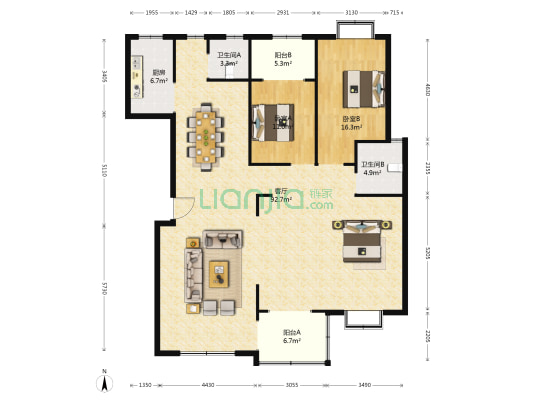 华岭佳园 2室1厅2卫 303平方