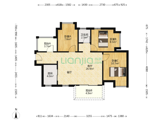 中惠岭秀 3室1厅1卫 87平方