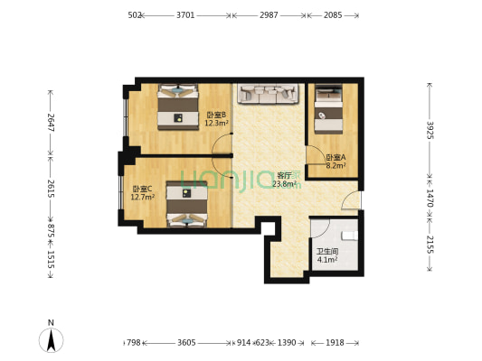 东方大厦 3室1厅1卫 89平方