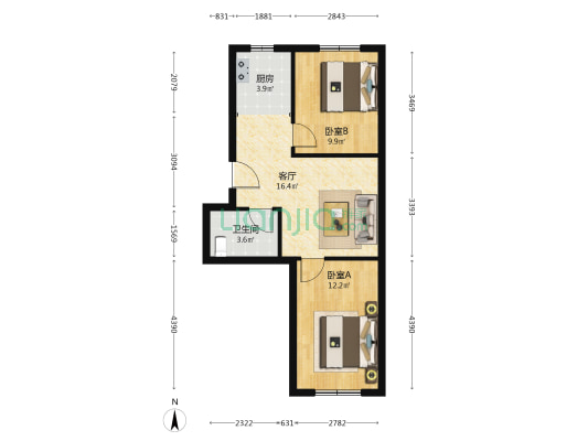丽景名居 2室1厅1卫 65平方