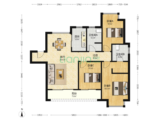 煌盛熙岸公园 3室1厅2卫 116平方