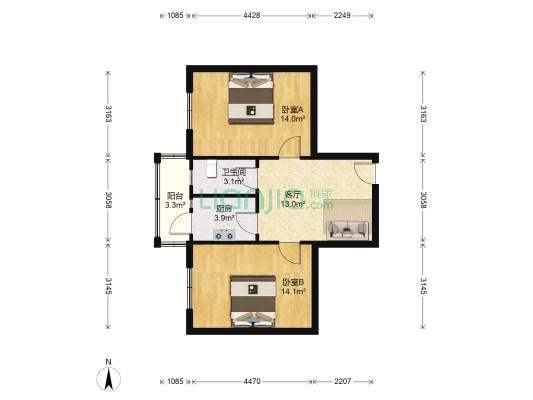 风采南里 2室1厅1卫 67平方