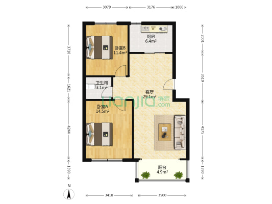青年城 2室1厅1卫 96平方