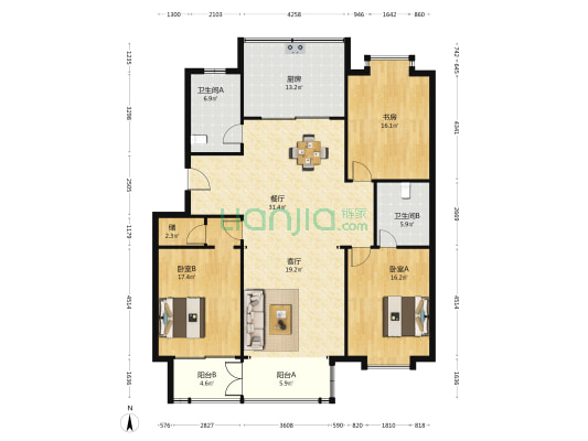 濠西园华迪东区 3室2厅2卫 154平方