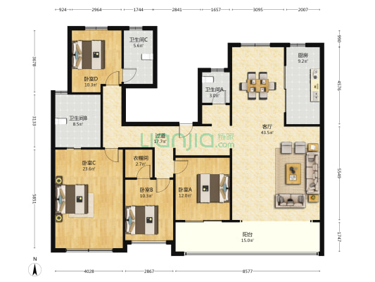金麟企业家 4室1厅3卫 207平方