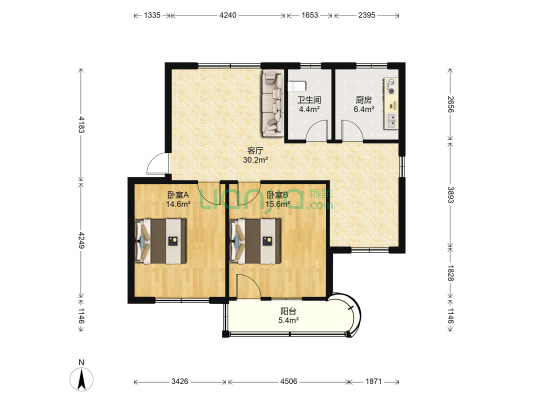 丽珠一区 2室1厅1卫 88平方
