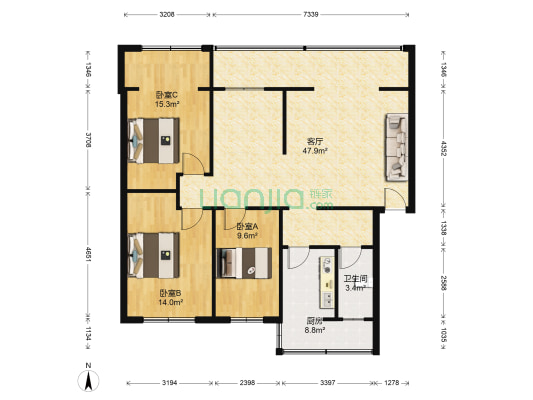 四川路桥宿舍 3室1厅1卫 105平方