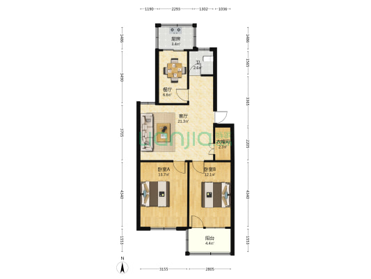 开乐新村东区 2室2厅1卫 80平方