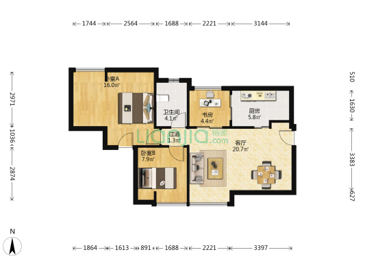 阳基阳光城市 3室1厅1卫 64平方