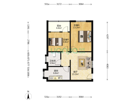 中山巷1号 2室1厅1卫 67平方