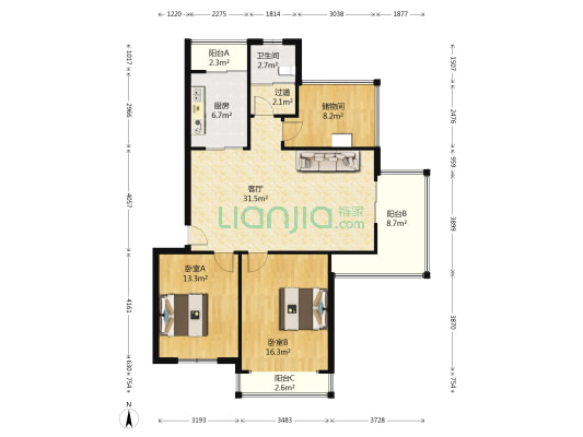 欧风花苑 2室1厅1卫 94平方