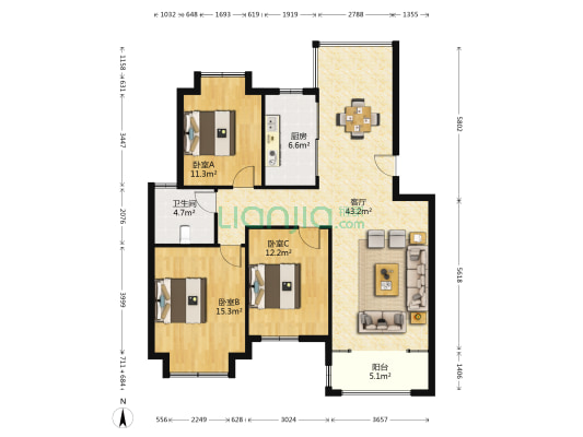 悦来二村 3室1厅1卫 122平方