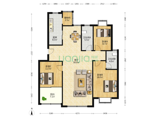 方兴苑 3室1厅2卫 140平方