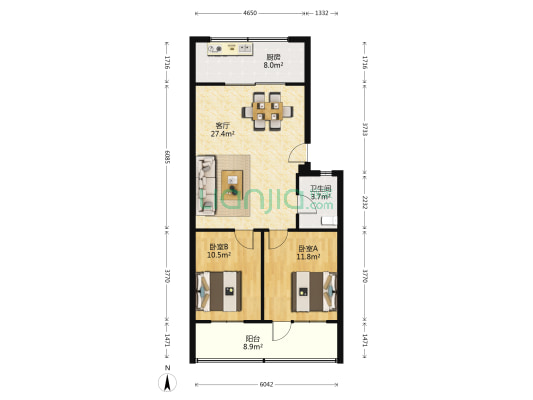 食品厂家属院 2室1厅1卫 87平方