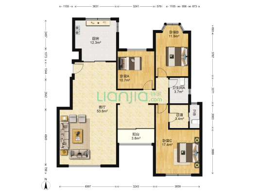 融科玖玖城 3室1厅2卫 130平方