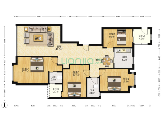 永兴郦江 4室1厅2卫 129平方