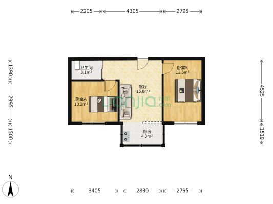 财政厅宿舍 2室1厅1卫 60平方