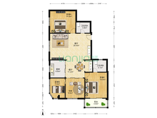 云顶花园 4室2厅2卫 118平方