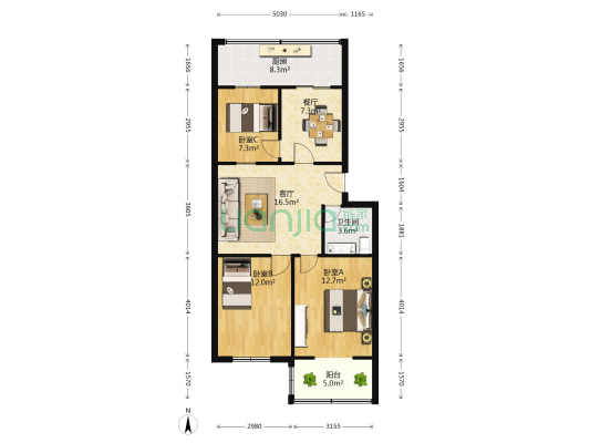 建设东街27号 3室2厅1卫 91平方