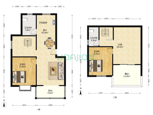 鑫禾花园(横泾） 2室1厅2卫 137平方
