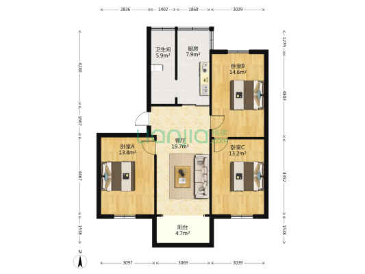 杨家塘街 3室1厅1卫 96平方