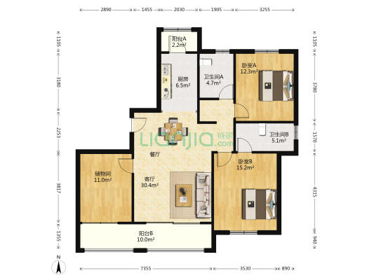 沙家圩花苑 2室1厅2卫 133平方