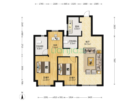 新城云昱 3室1厅2卫 98平方