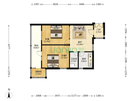 丽都花园 2室1厅1卫 82平方