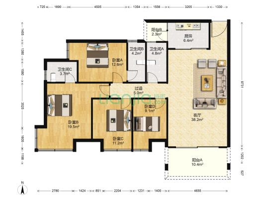 凤凰花园 4室1厅3卫 148平方