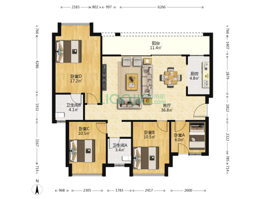 融创合景珑锦学府 4室1厅2卫 125平方
