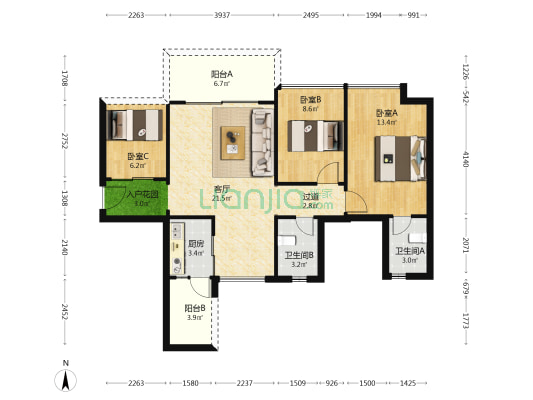 福晟钱隆湾畔 3室1厅2卫 85平方