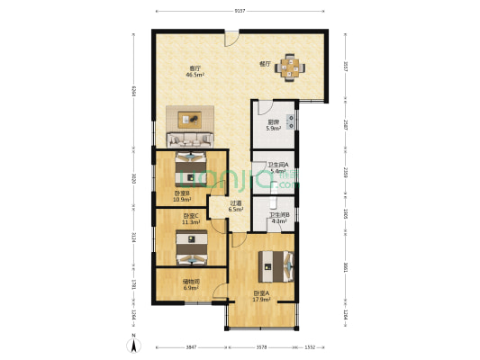 天城花园 3室1厅2卫 134平方