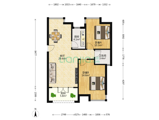 文和苑 2室1厅1卫 89平方