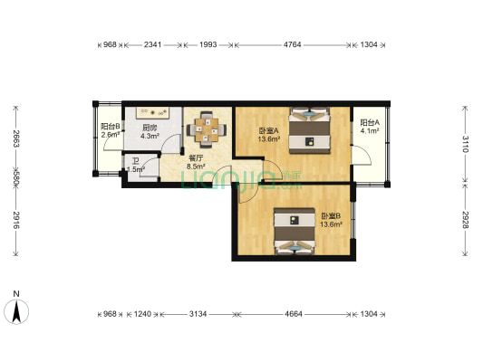 市勘测院家属院 2室1厅1卫 44平方