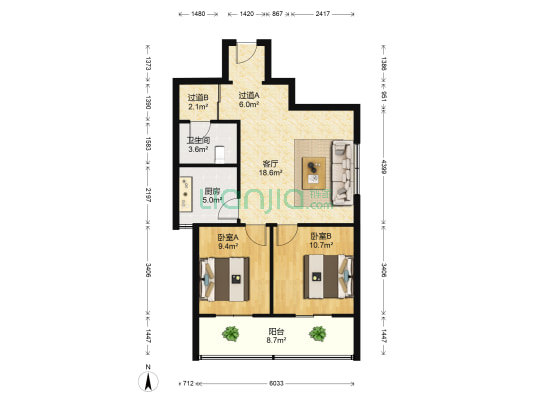 凯瑞大厦 2室1厅1卫 85平方