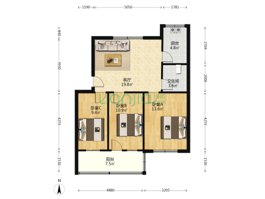 市中心医院北区家属院 3室1厅1卫 83平方