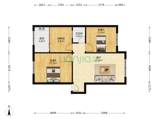 五桂苑 2室1厅1卫 92平方