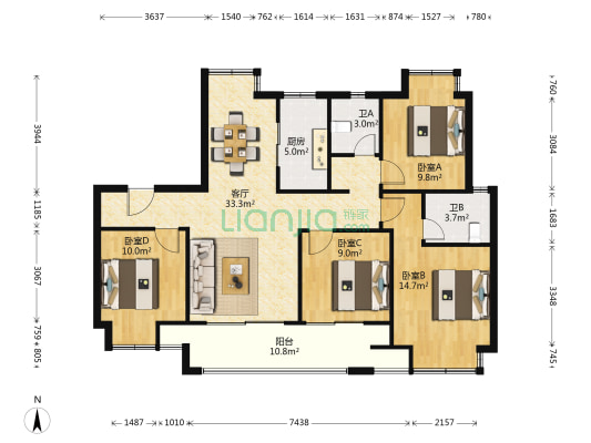 太仓融侨悦江南 4室1厅2卫 128平方