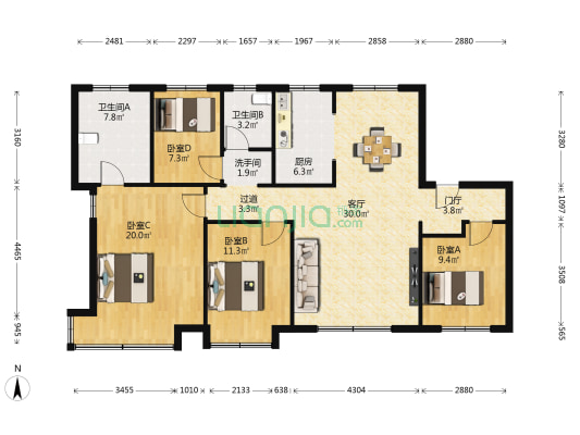 远洋天著春秋 4室1厅3卫 136平方