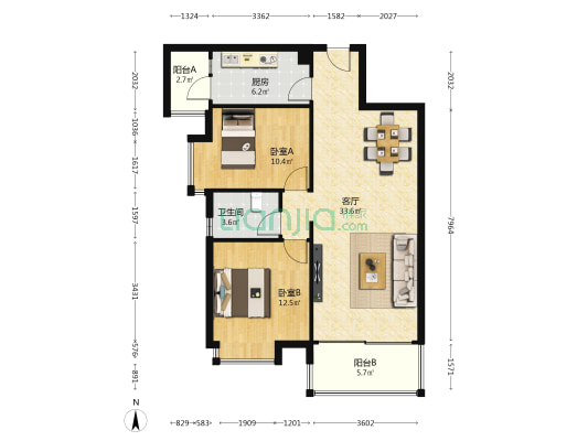 方圆公园一号 2室1厅1卫 92平方