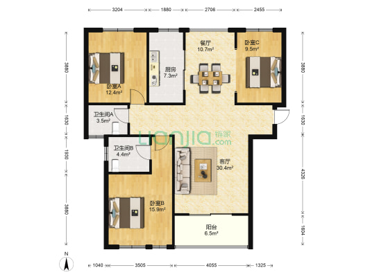 汇成观邸 3室2厅2卫 125平方
