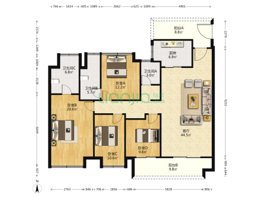 保利天境 4室1厅3卫 165平方