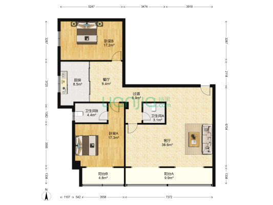 长安路文化大厦 2室2厅2卫 184平方